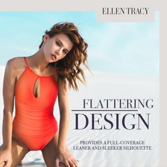 Ellen Tracy Women High Neck Over the Shoulder One Piece keyhole Swimsuit Size 10 - Picture 3 of 15